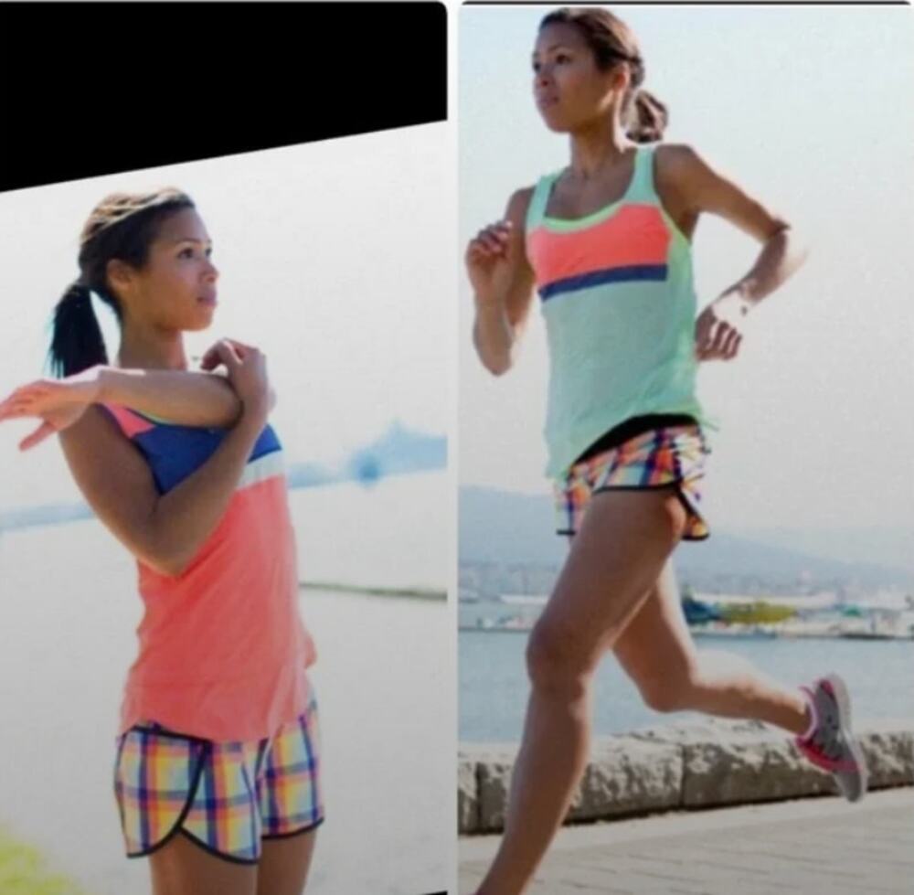 Lululemon Tracker Shorts Womens 4 Seawheeze 2013 Plaid Lined Running Shorts Rare